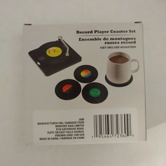 Record Player Coaster Set - Black and Brown - Picture 2 of 3